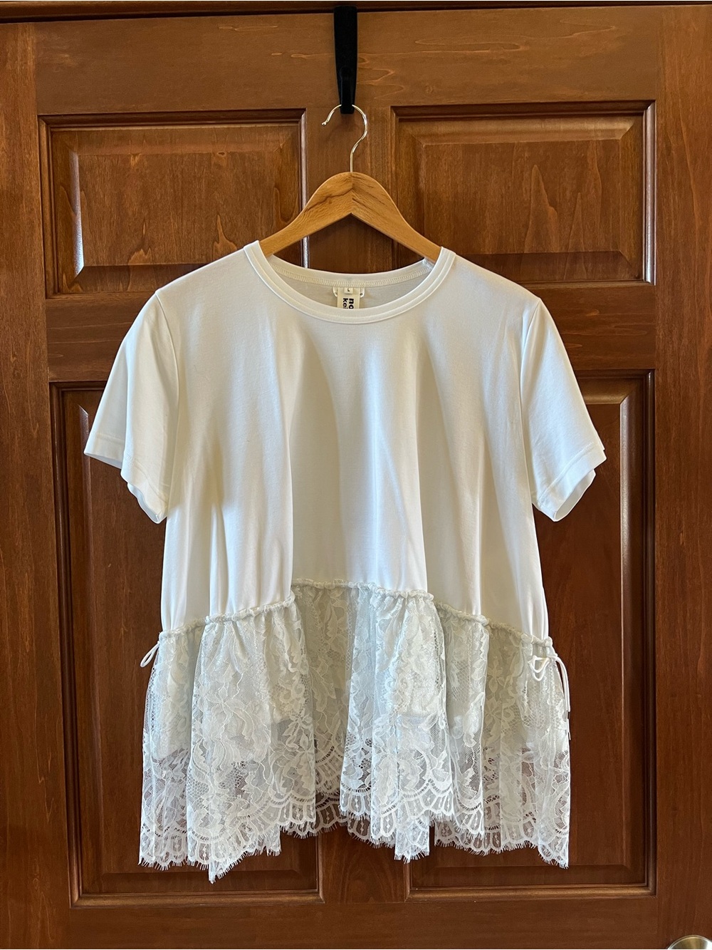 Noir Kei Ninomiya Top with Lace Trim White Silver Size L - Picture 3 of 16